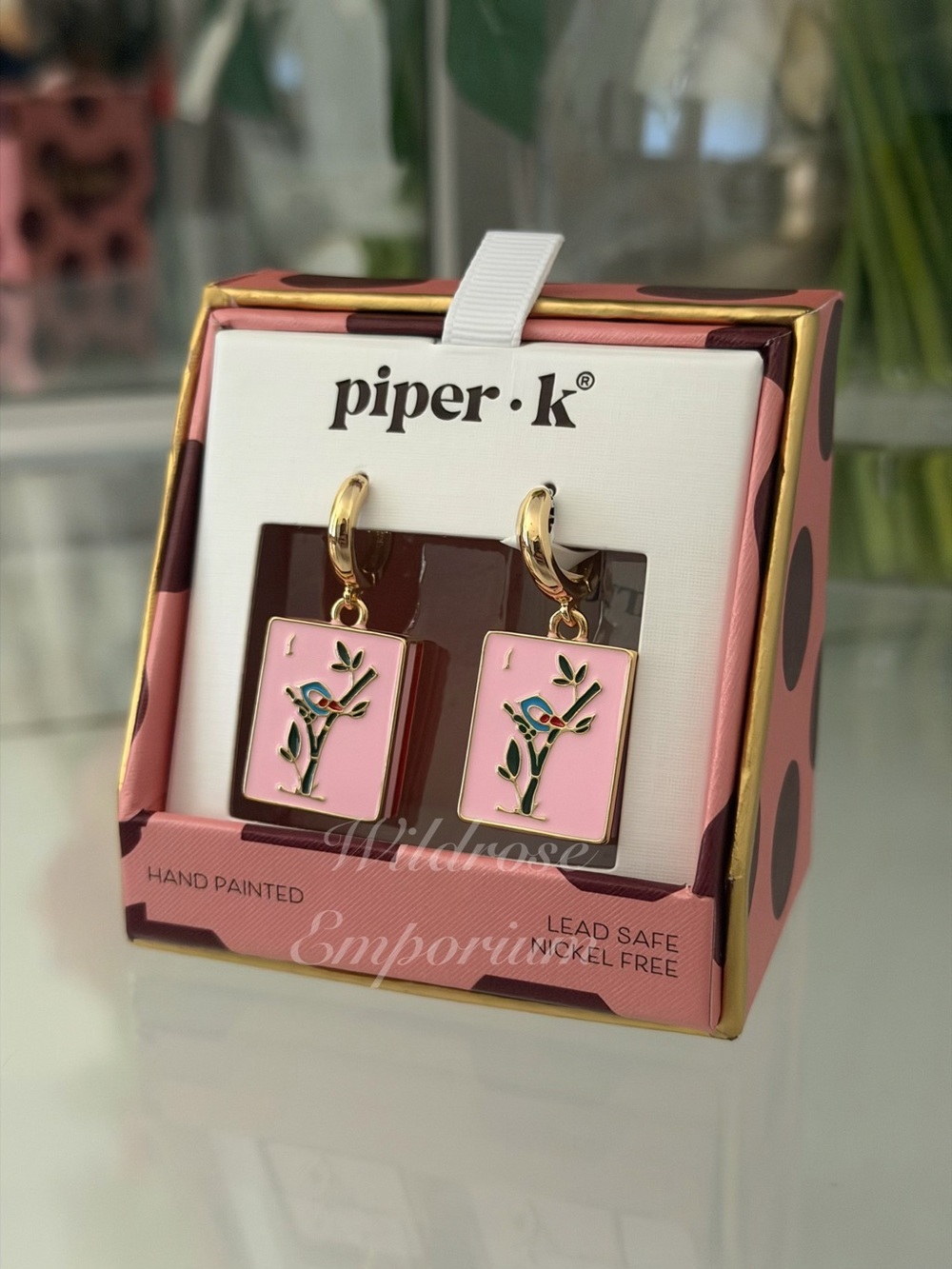 Piper K whimsical pink green mahjong game tile motif keychain bag charm